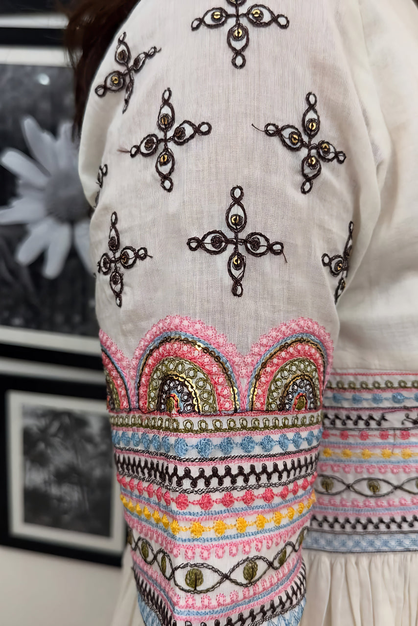 White Cotton Embroidered Kurta Set