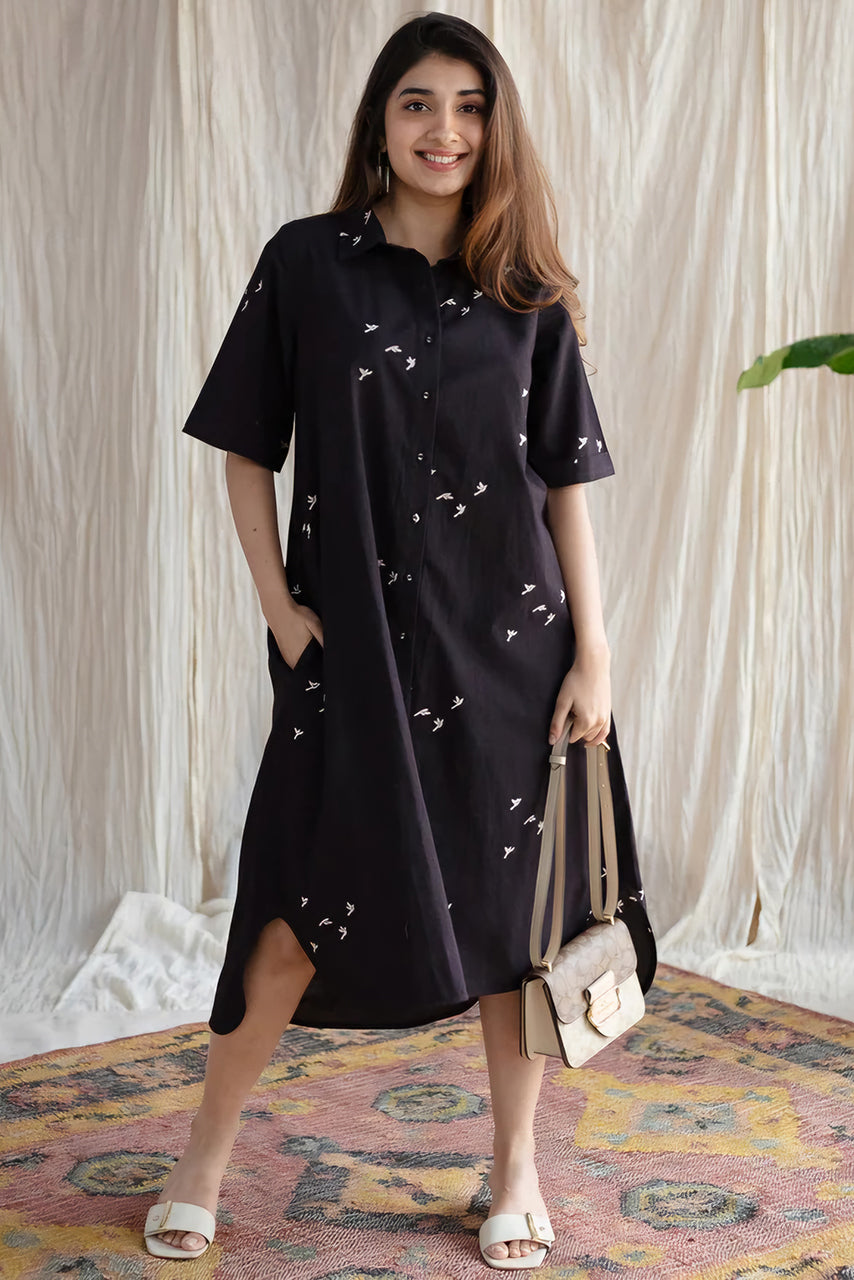 Black Cotton Printed Dress Main image