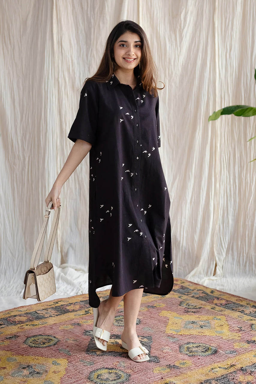 Black Cotton Printed Dress