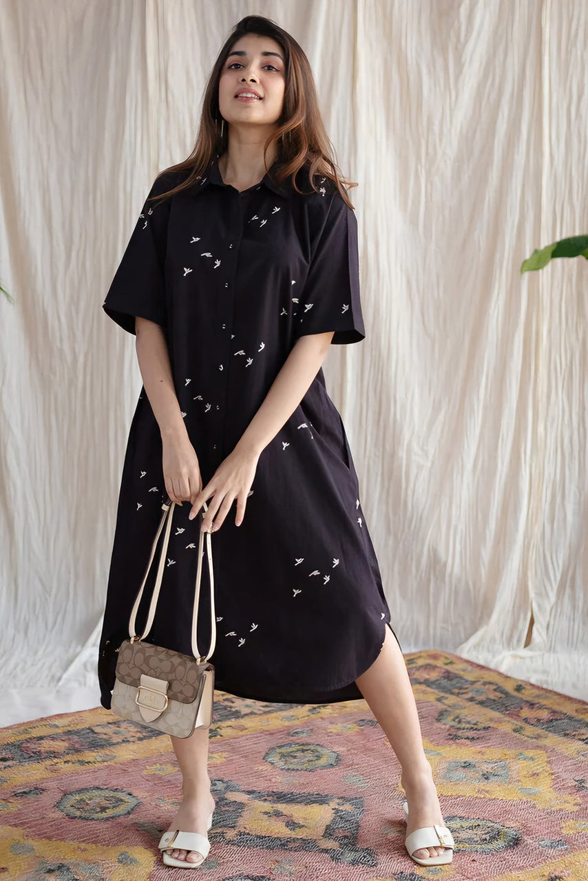 Black Cotton Printed Dress