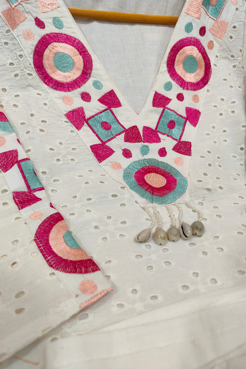 White Schiffli Embroidered Cotton Co-ord Set Secondary image