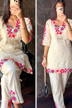 White Schiffli Embroidered Cotton Co-ord Set