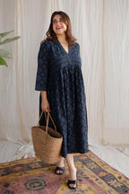 Black Hand Block Printed Cotton Dress