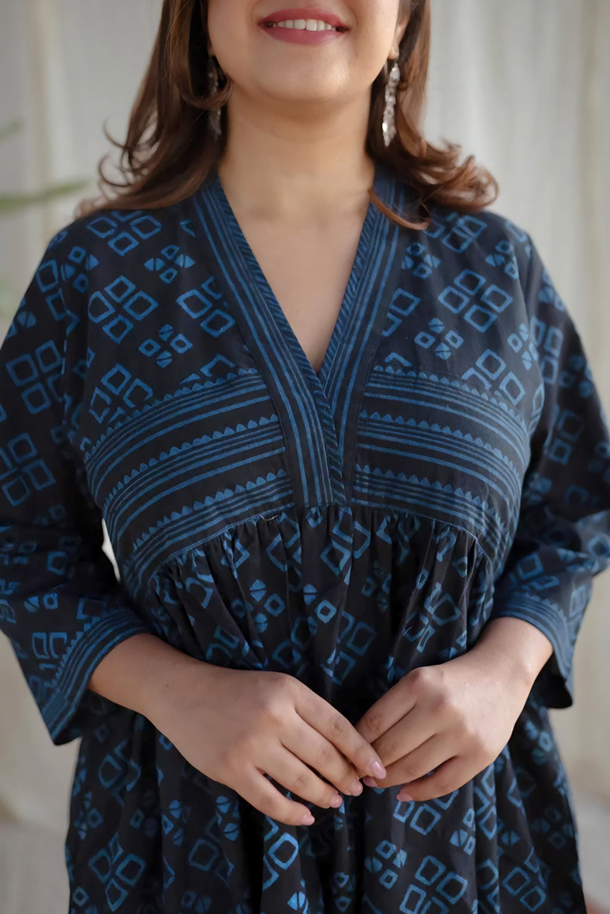 Black Hand Block Printed Cotton Dress