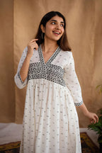 Off White Printed Cotton Dress