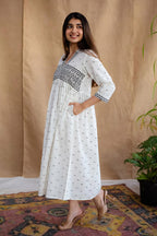 Off White Printed Cotton Dress
