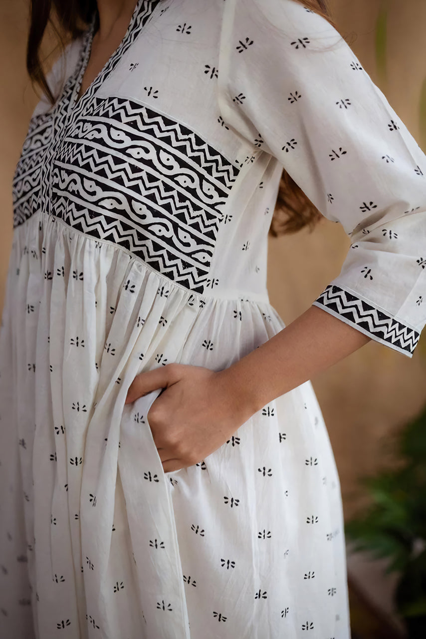 Off White Printed Cotton Dress