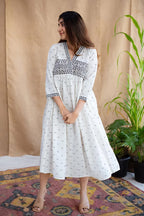 Off White Printed Cotton Dress