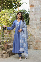 Blue Embroidered Cotton Suit Set