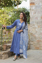 Blue Embroidered Cotton Suit Set