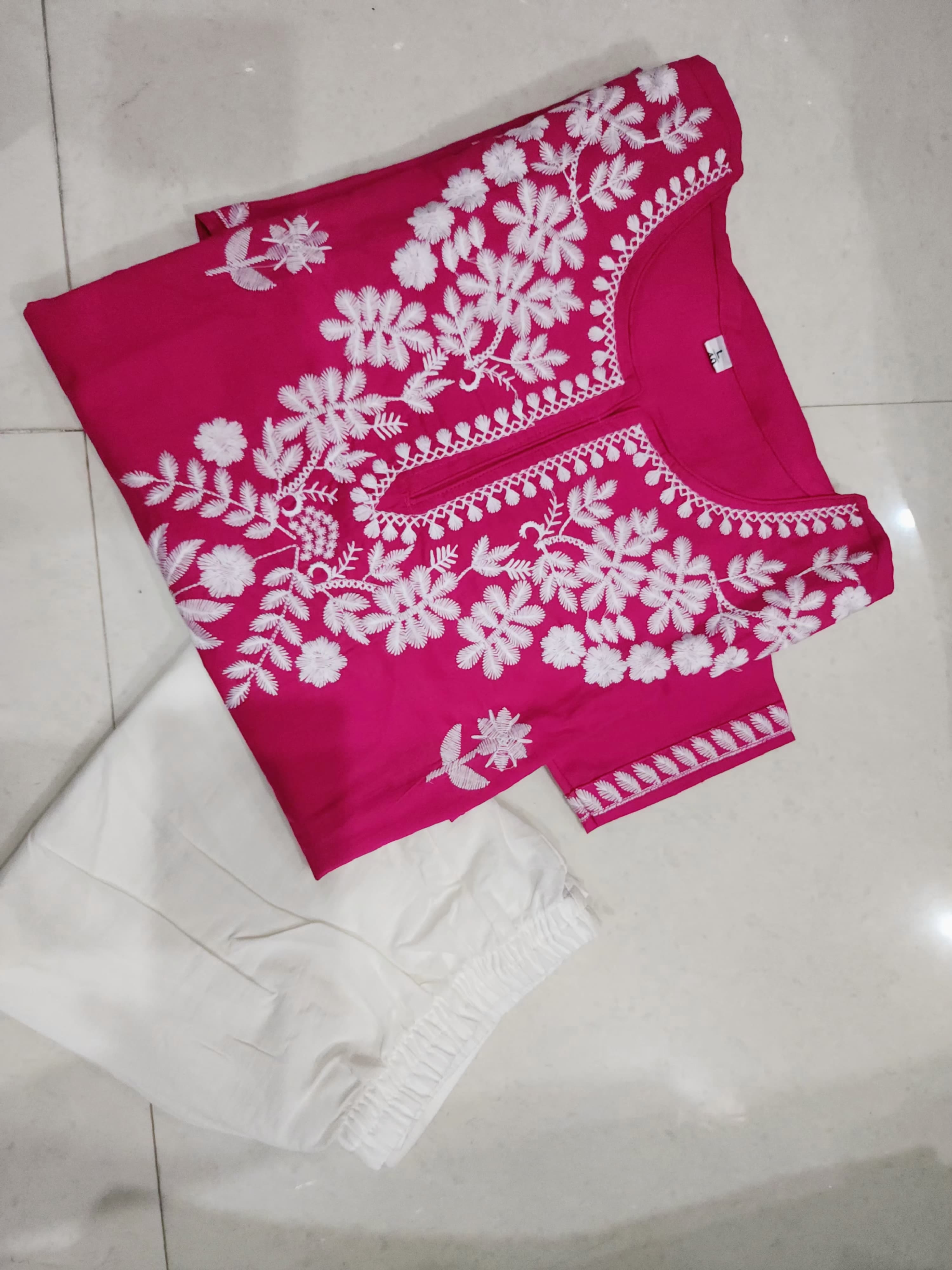 Pink Chikankari Embroidered Cotton Kurta Set