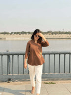Taraash Brown & Ivory Embroidered Cotton Slub Co-ord Set
