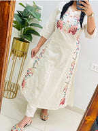 Taraash Off White Floral Cross Stich Embroidered Flex Cotton Kurta Set