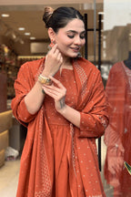 Orange Embroidered Cotton Suit Set