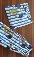 Blue Striped Floral Printed Cotton Co-ord Set