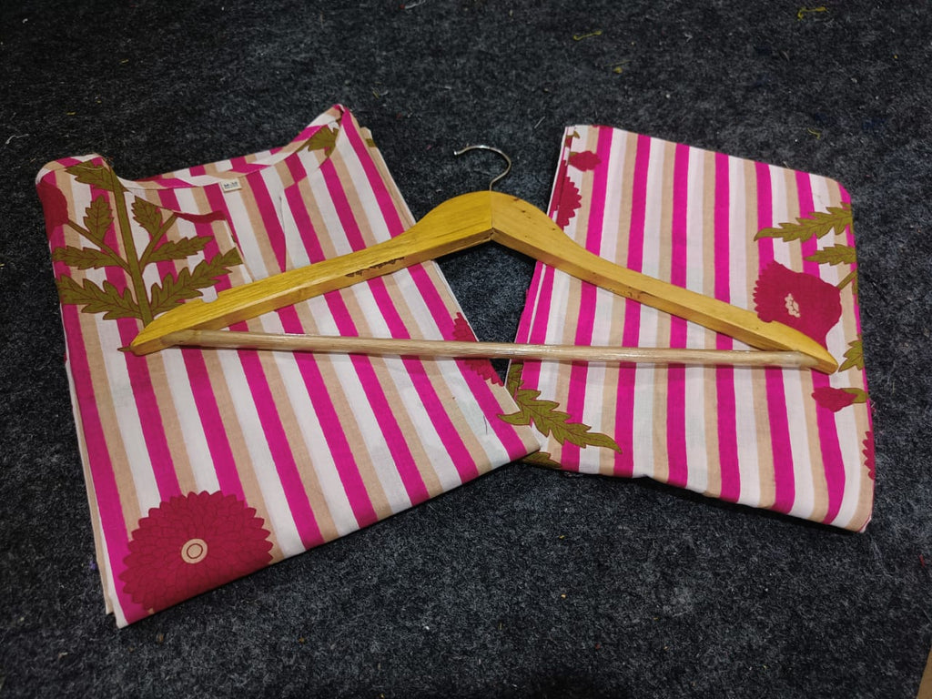 Pink Striped Floral Printed Cotton Co-ord Set