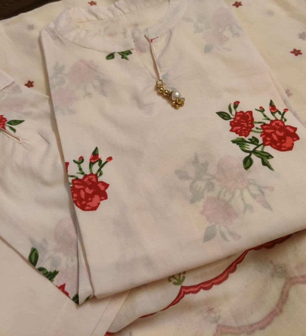 Ivory Rose Printed Cotton Suit Set
