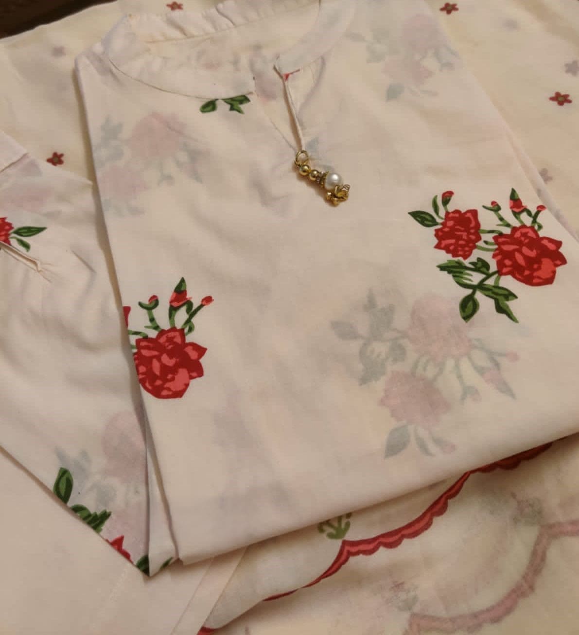 Ivory Rose Printed Cotton Suit Set