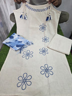 Ivory & Blue Floral Tassels Flex Cotton Suit Set
