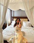 White Floral Embroidered Tassels Flex Cotton Kurta Set