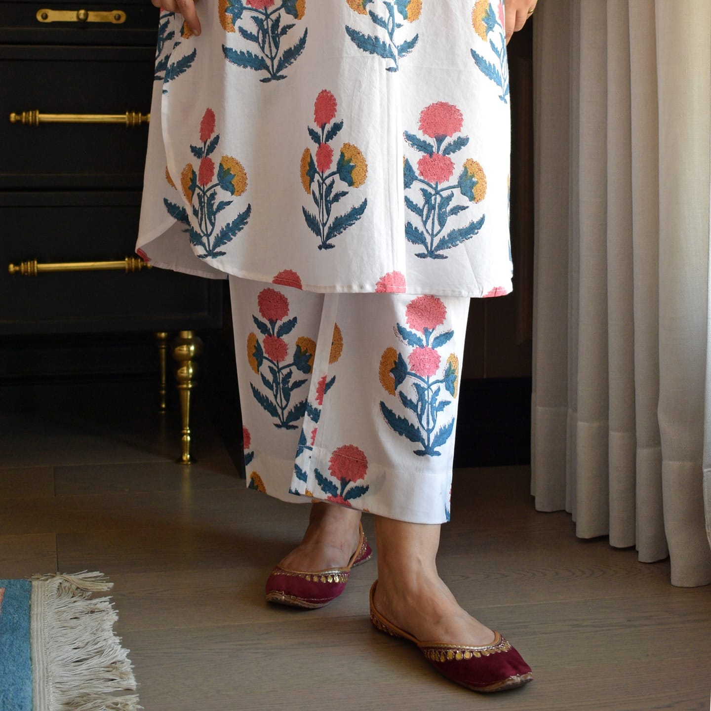 White Boota Hand Block Printed Cotton Co-ord Set