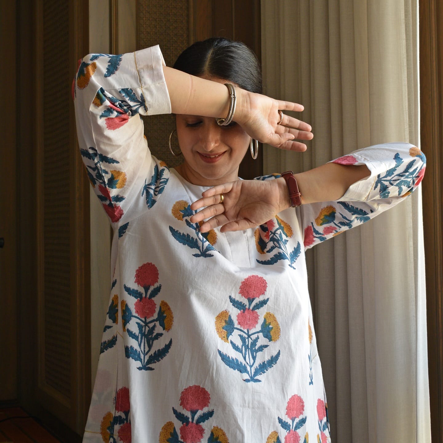 White Boota Hand Block Printed Cotton Co-ord Set