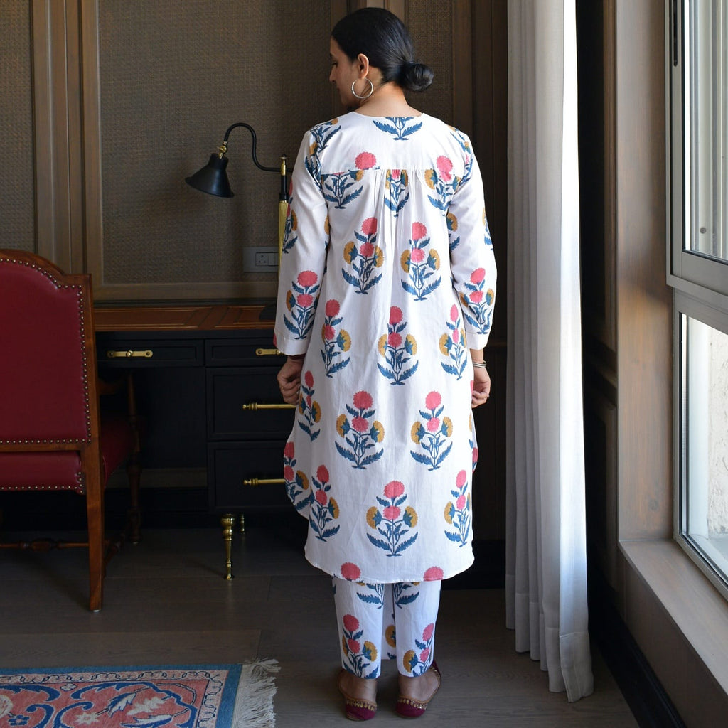 White Boota Hand Block Printed Cotton Co-ord Set