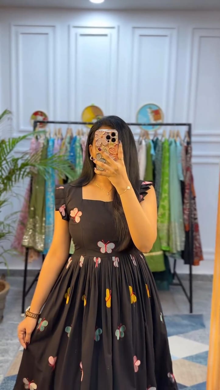 Black Butterfly Embroidered Cotton Dress Main image