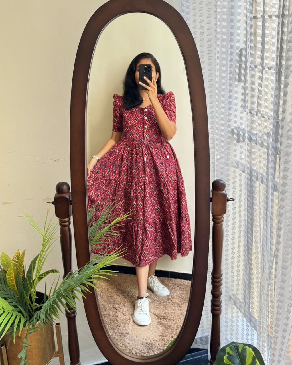 Pink & Black Ikkat Printed Cotton Dress Secondary image