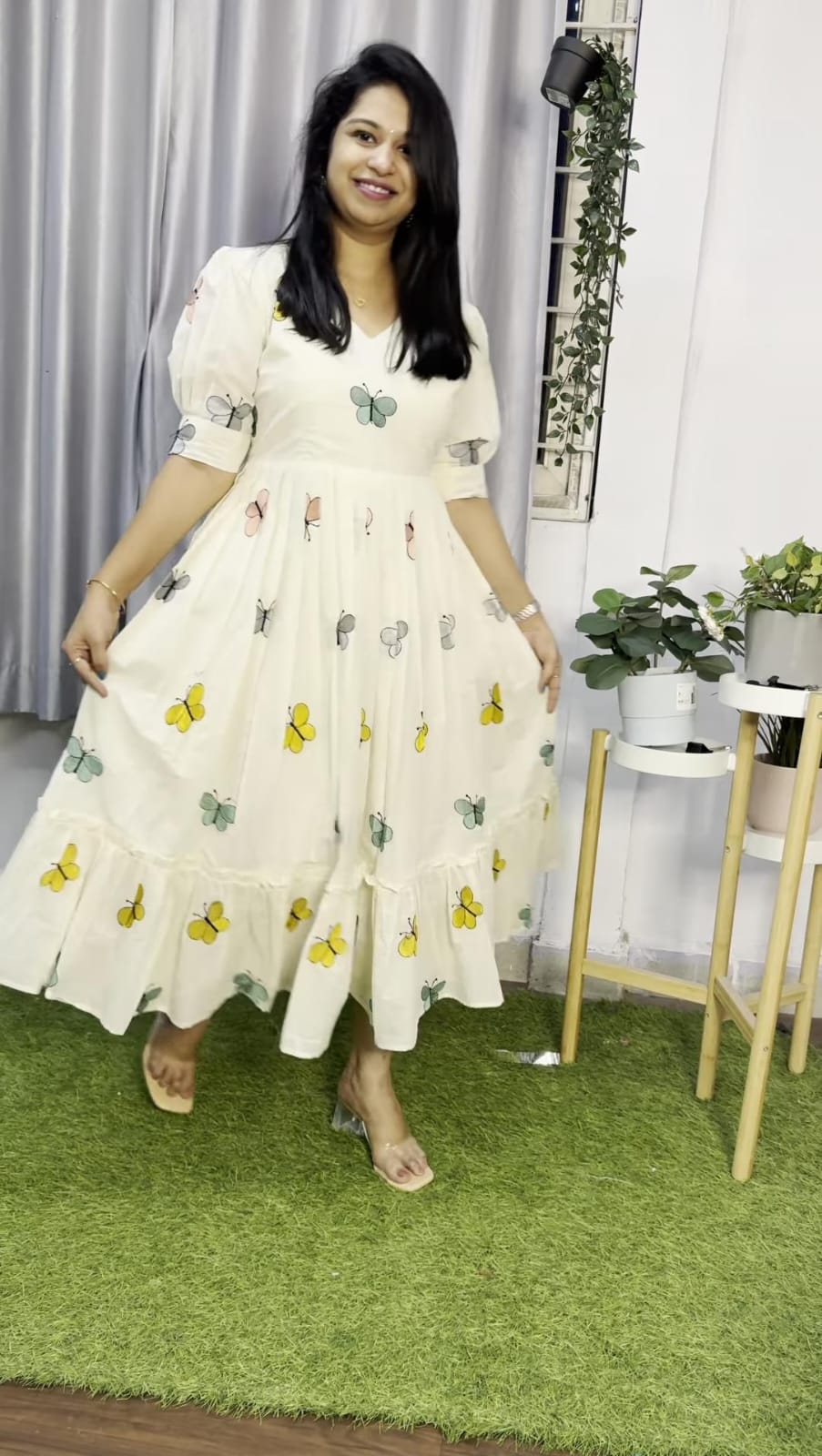 White Butterfly Embroidered Ruffle Cotton  Maxi Dress Main image