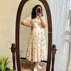 White Cherry Embroidered Cotton Dress
