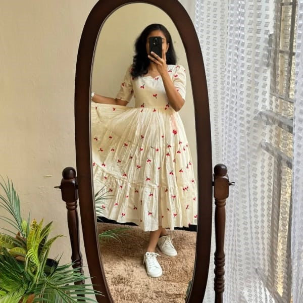 White Cherry Embroidered Cotton Dress Taraash By Briha White Cherry Embroidered Cotton Dress Taraash By Briha