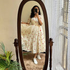 White Cherry Embroidered Cotton Dress