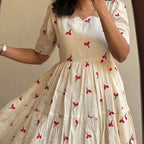 White Cherry Embroidered Cotton Dress