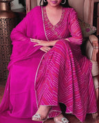 Pink Bandhej Zardozi Work Cotton Suit Set