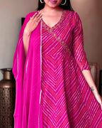 Pink Bandhej Zardozi Work Cotton Suit Set