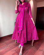 Pink Bandhej Zardozi Work Cotton Suit Set