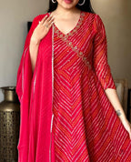 Red Bandhej Zardozi Work Cotton Suit Set
