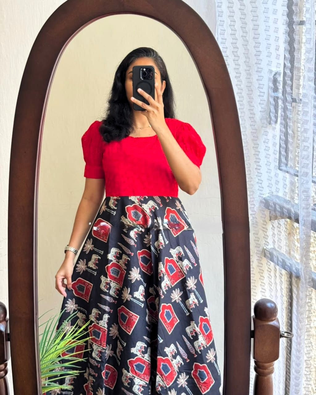 Red & Black Schiffli Printed Dress Secondary image