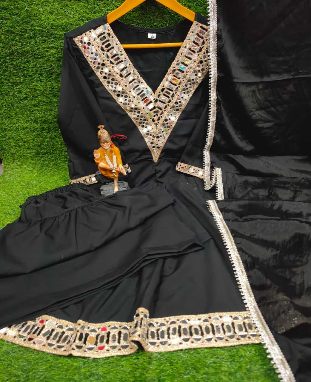 Taraash Black & Gold Mirror and Gotta Work Silk Sharara Suit Set Secondary image
