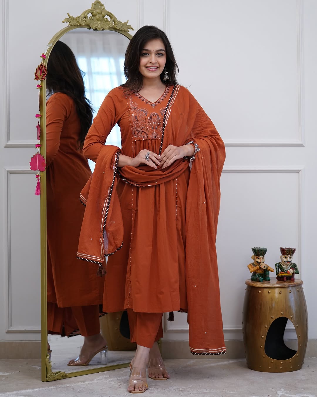 Taraash Rust Orange Gotta Work Embroidered Cotton Suit Set Secondary image