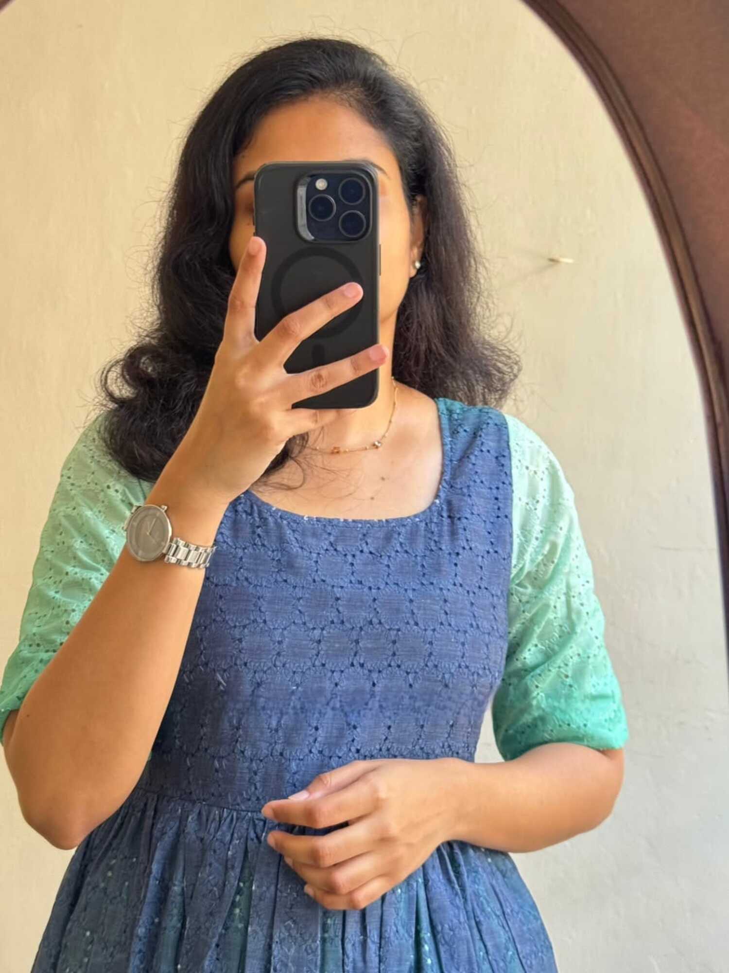Taraash Aqua Blue & Green Ombre Schiffli Embroidered Cotton Dress Secondary image