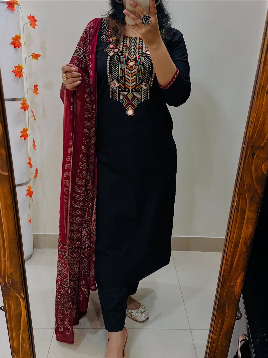 Taraash Black Foil Mirror Work Embroidered Cotton Suit Set Secondary image