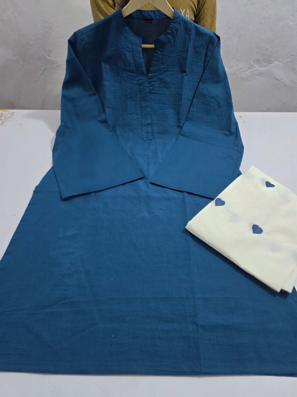Taraash Blue & White Heart Embroidered Cotton Co-ord Set Secondary image
