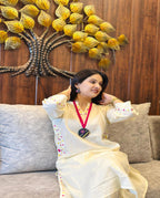 Taraash Ivory Floral Embroidered Cotton Kurta Set