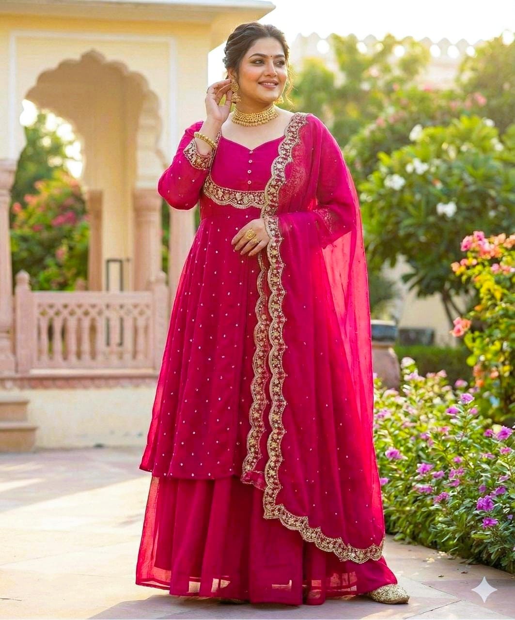 Taraash Maroon Vichitra Silk Sequins Embroidered Dress with Skirt & Dupatta Secondary image