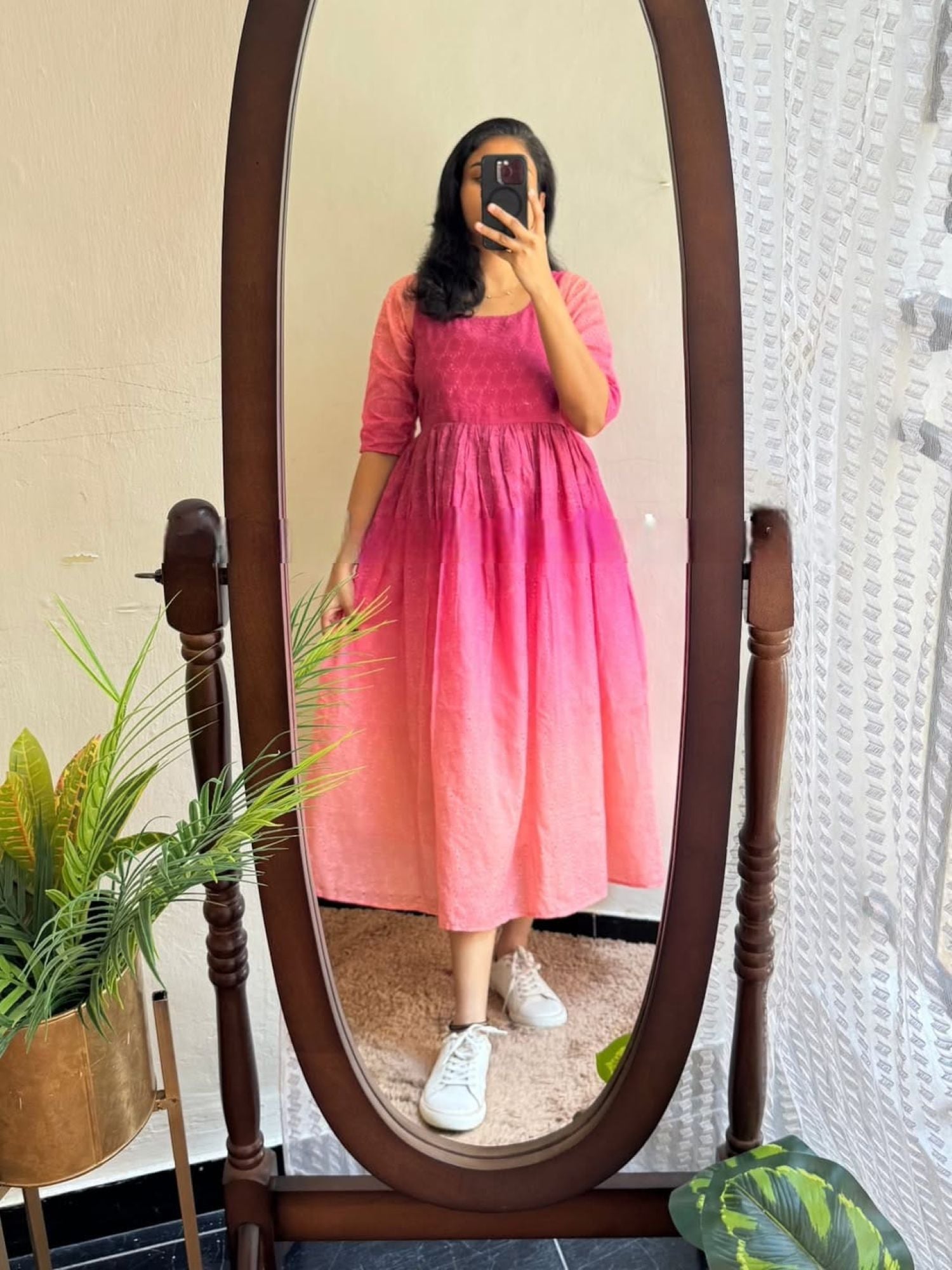 Taraash Peach & Pink Ombre Schiffli Embroidered Cotton Dress Secondary image