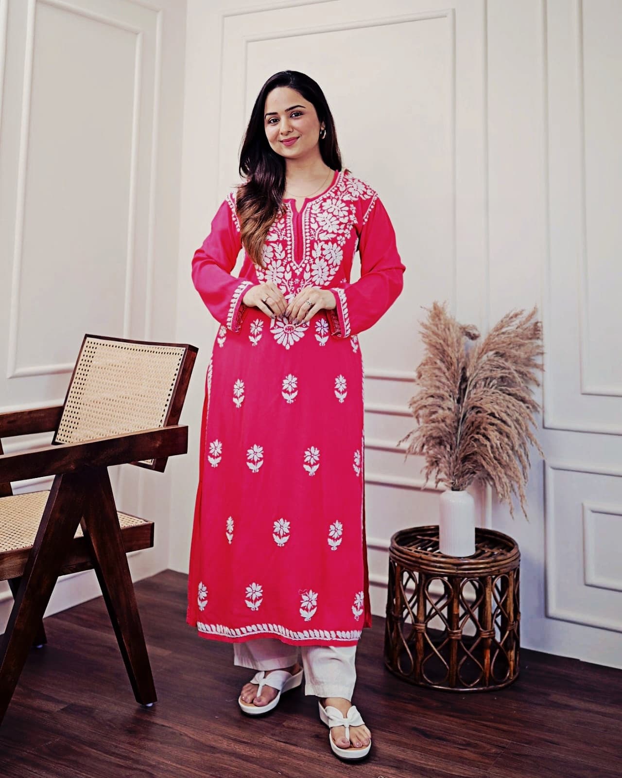 Pink Chikankari Embroidered Cotton Kurta Set Secondary image