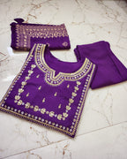 Purple Sequins Handwork Embroidered Rayon Suit Set