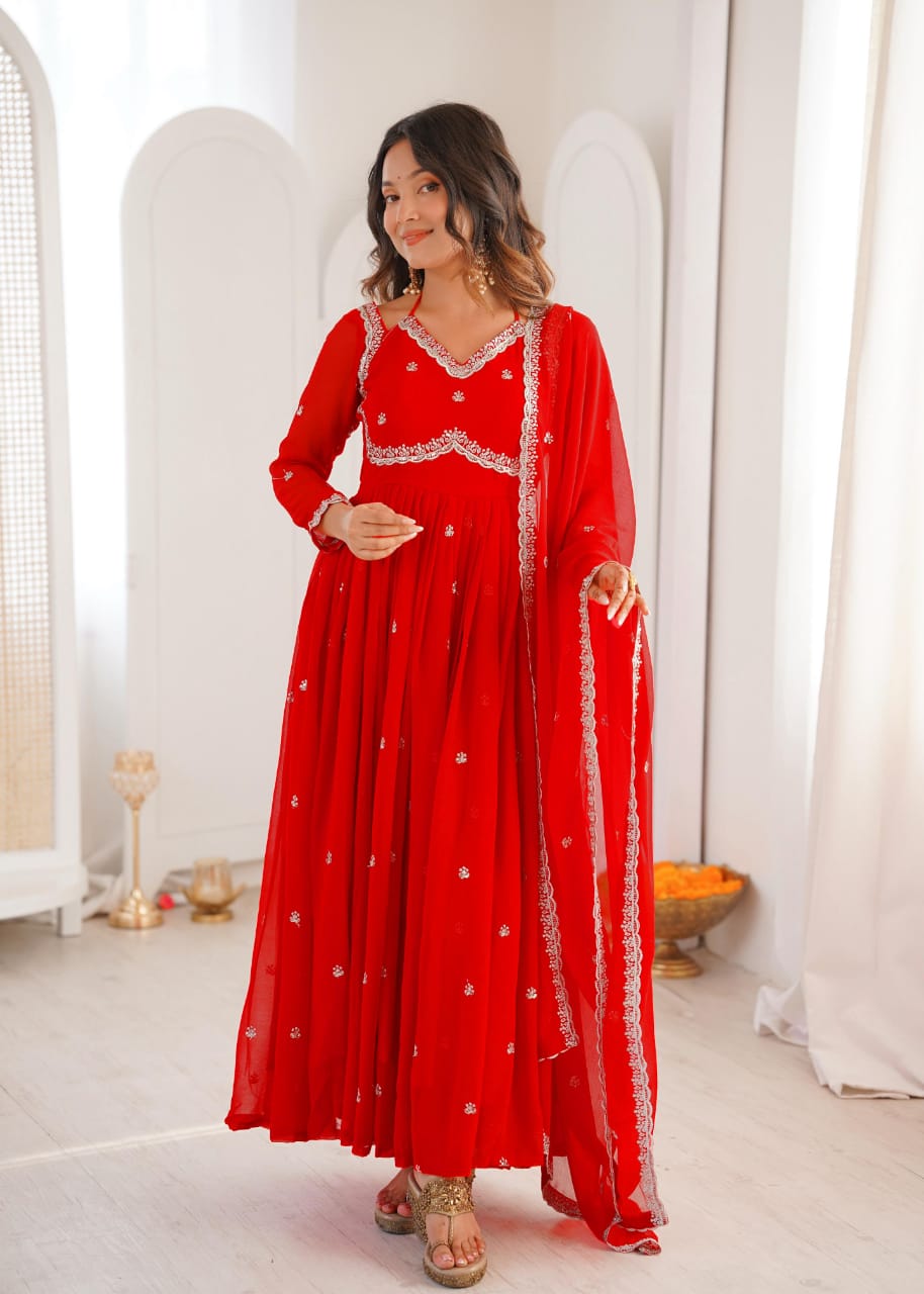 Taraash Royal Red Sequin Work Georgette Anarkali Suit Set Secondary image